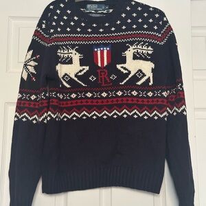 Vintage Polo by Ralph Lauren Men's Black Sweater Shield Design - Medium